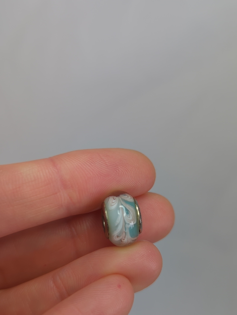 Handmade Swirl Glass Bead Charm in Aqua and White
